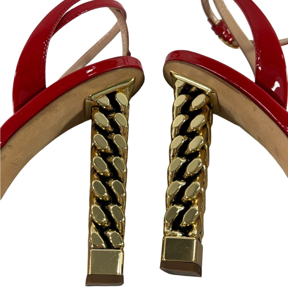 Giuseppe Zanotti Red Sandals with Gold Chain Heel - Picture 10 of 12
